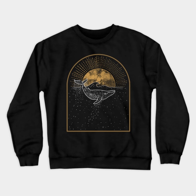 frame with Whale in sea of stars with rising Sun, celestial Crewneck Sweatshirt by MugDesignStore